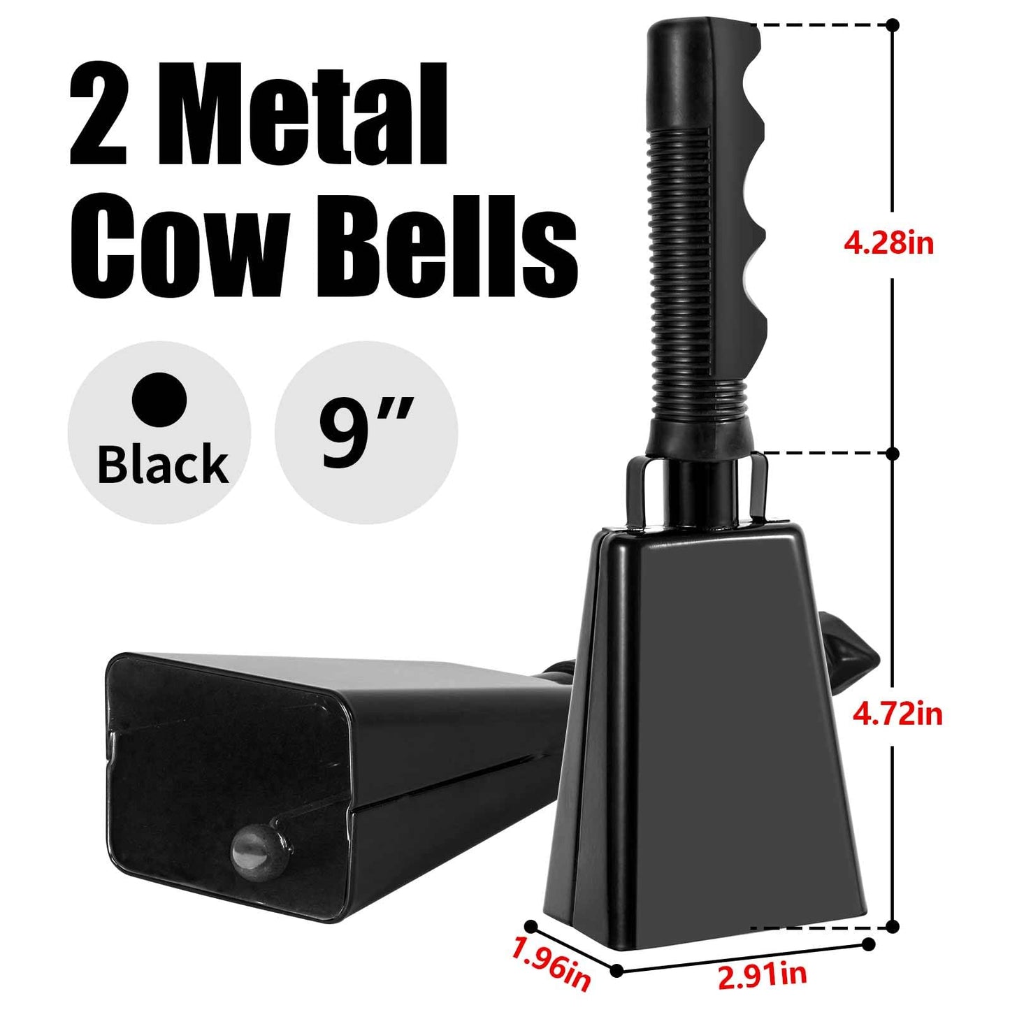 Cowbells - Campana de vaca de acero de 8 pulgadas con asa, campanilla de mano para eventos deportivos, juegos de fútbol, fiesta, granja, mano