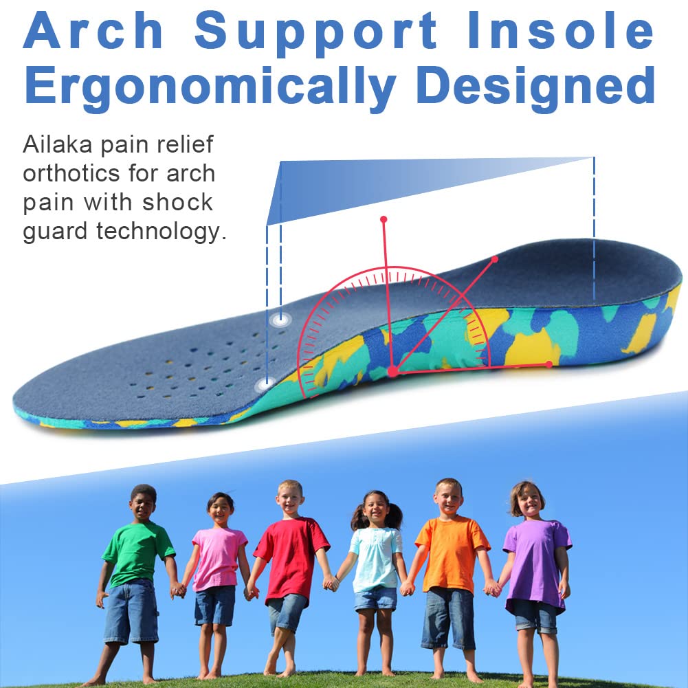 Ailaka Plantillas ortopédicas para niños, plantillas de apoyo de arco para zapatos, inserciones de espuma EVA para pies planos, fascitis plantar