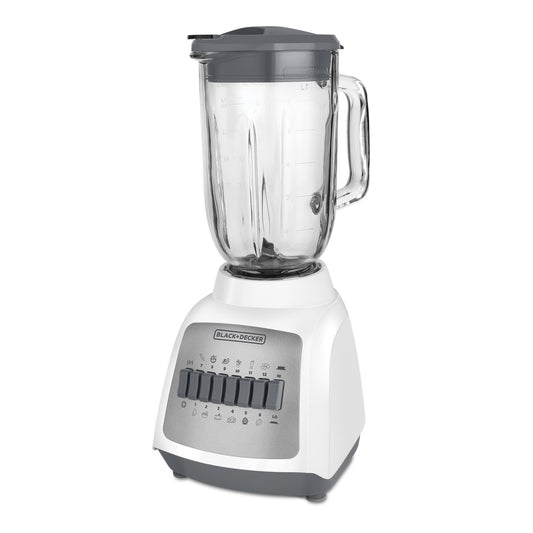 BLACK+DECKER Licuadora DuraPro, 12 Velocidades con 4 Cuchillas y Jarra de Vidrio 1.25lts, 500 Watts de Potencia, BLBD210GW-MX