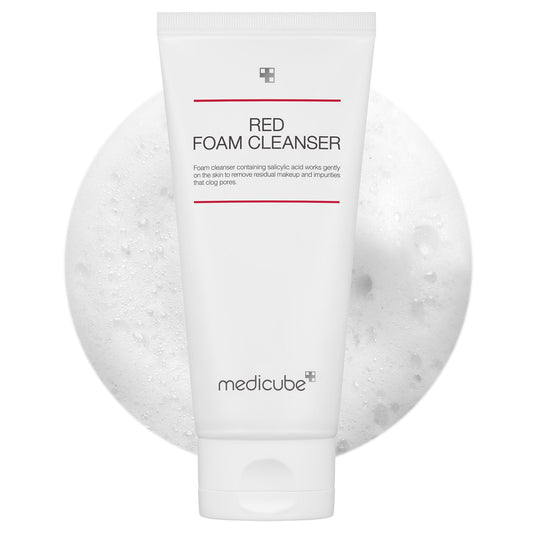 MEDICUBE Red Foam Cleanser 2020, Limpiador Facial Coreano en Espuma con Ácido Salicílico 0.45%, para Exceso de Grasa, Poros y Textura, 120 ml