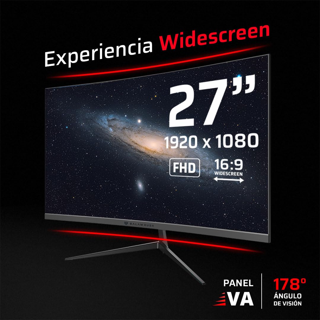 Balam Rush Andromeda Monitor Gamer Curvo MAG27Y, 27 Pulgadas, FHD, 180Hz, 1ms, VA, Pantalla Curva R1800, F-Sync, G-Sync, Flicker-Free, HDMI 2.1, DisplayPort 1.4 (Blanco)