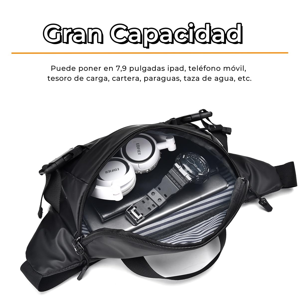 Cangurera Deportiva para Hombre Mujer, Cangurera Deportiva de Viaje, Riñonera para Correr Impermeable con Cinturón Regulable y Hebilla Rápida, para exteriores, senderismo, correr y Ciclismo (Negro)