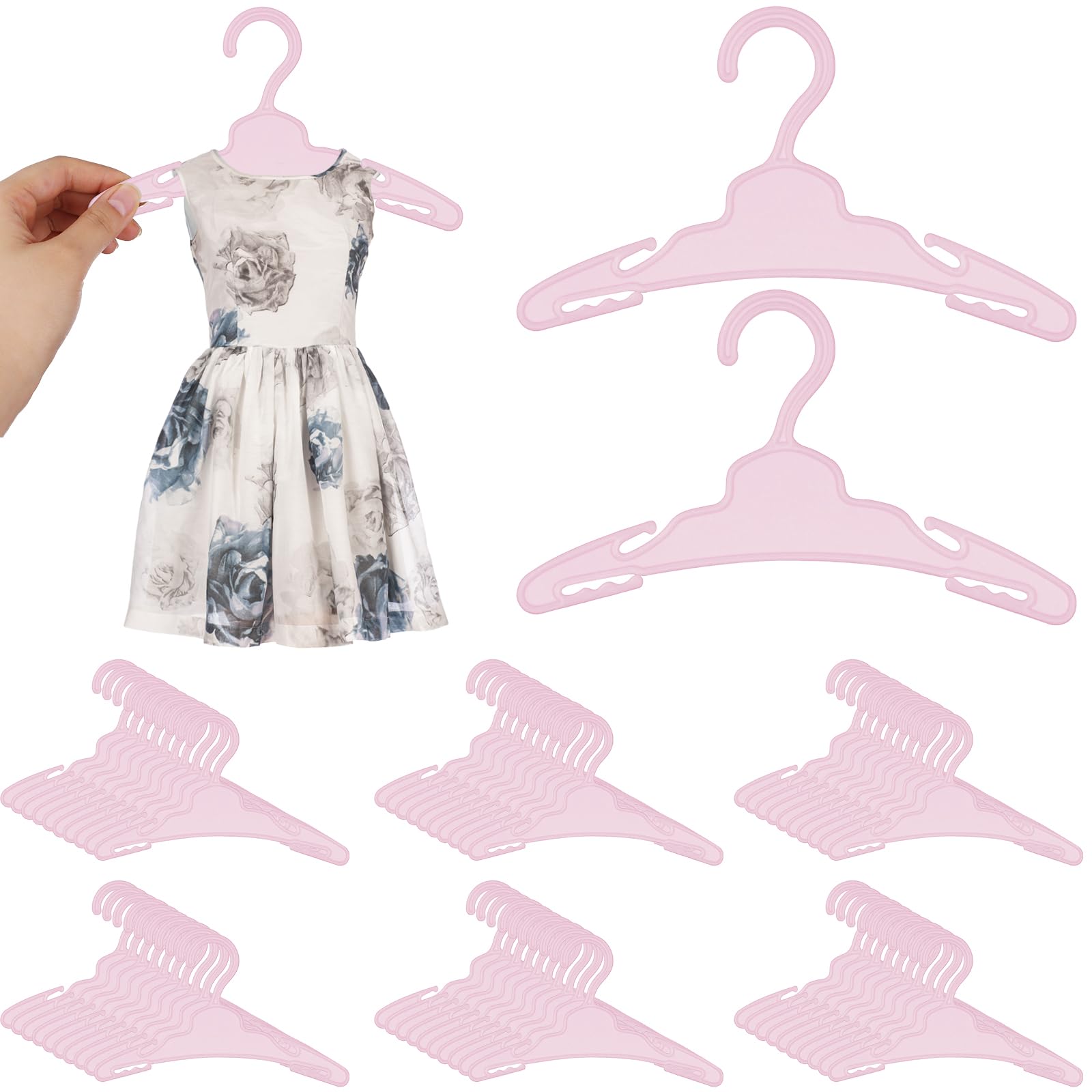 XEQWZVFR - 60 perchas de ropa para muñecas de 18 pulgadas, color rosa, resistentes, sin curvas, antideslizantes, para colgar ropa, para ahorrar espacio, para niñas, muñecas, vestido, vestido, casa de