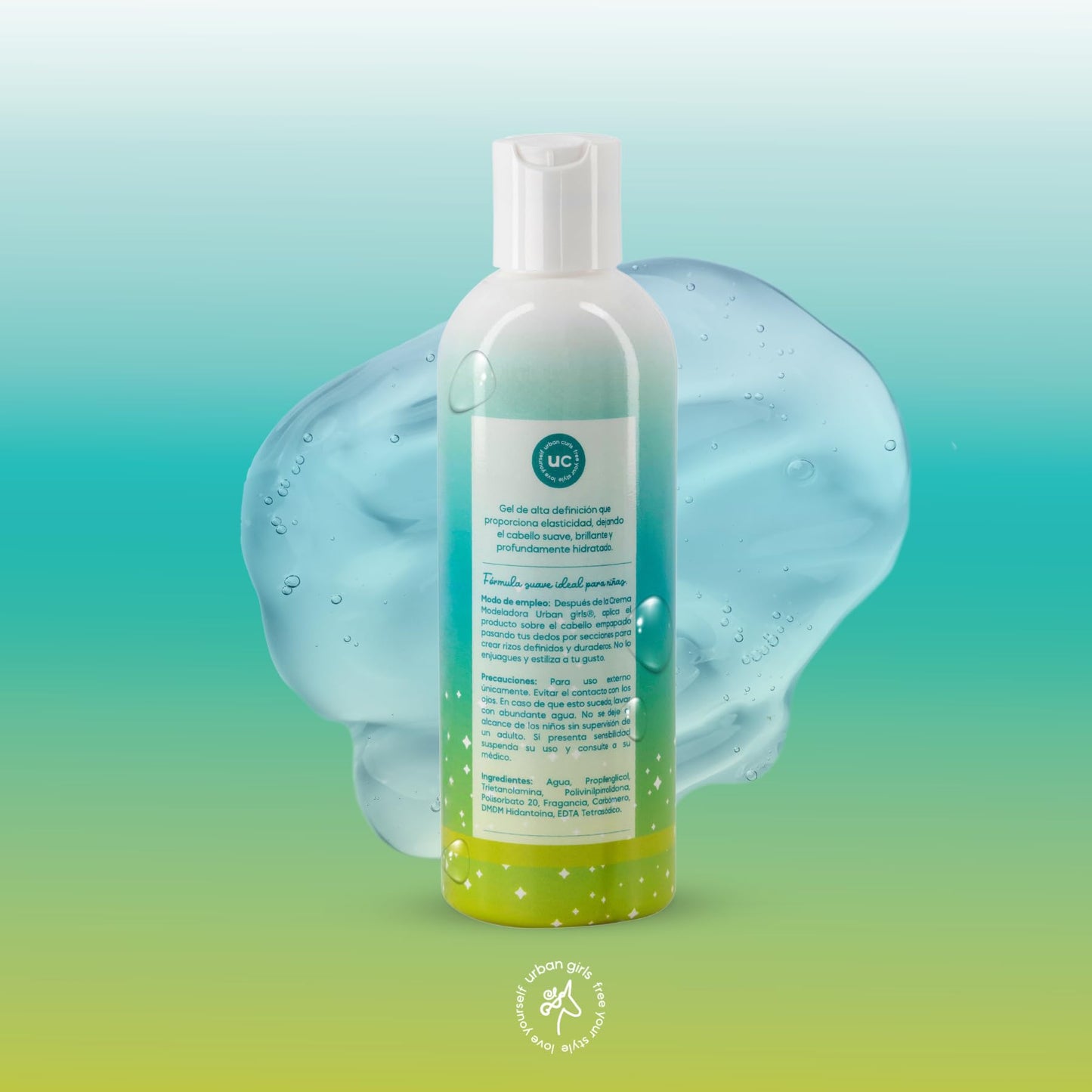 URBAN GIRLS Gel para Cabello Rizado de Niñas 240 ml – Con Aceite de Coco e Ingredientes Naturales – Sin Sulfatos, Parabenos ni Siliconas – Define Rizos Suaves, Controla el Frizz y Cuida el Cabello Infantil