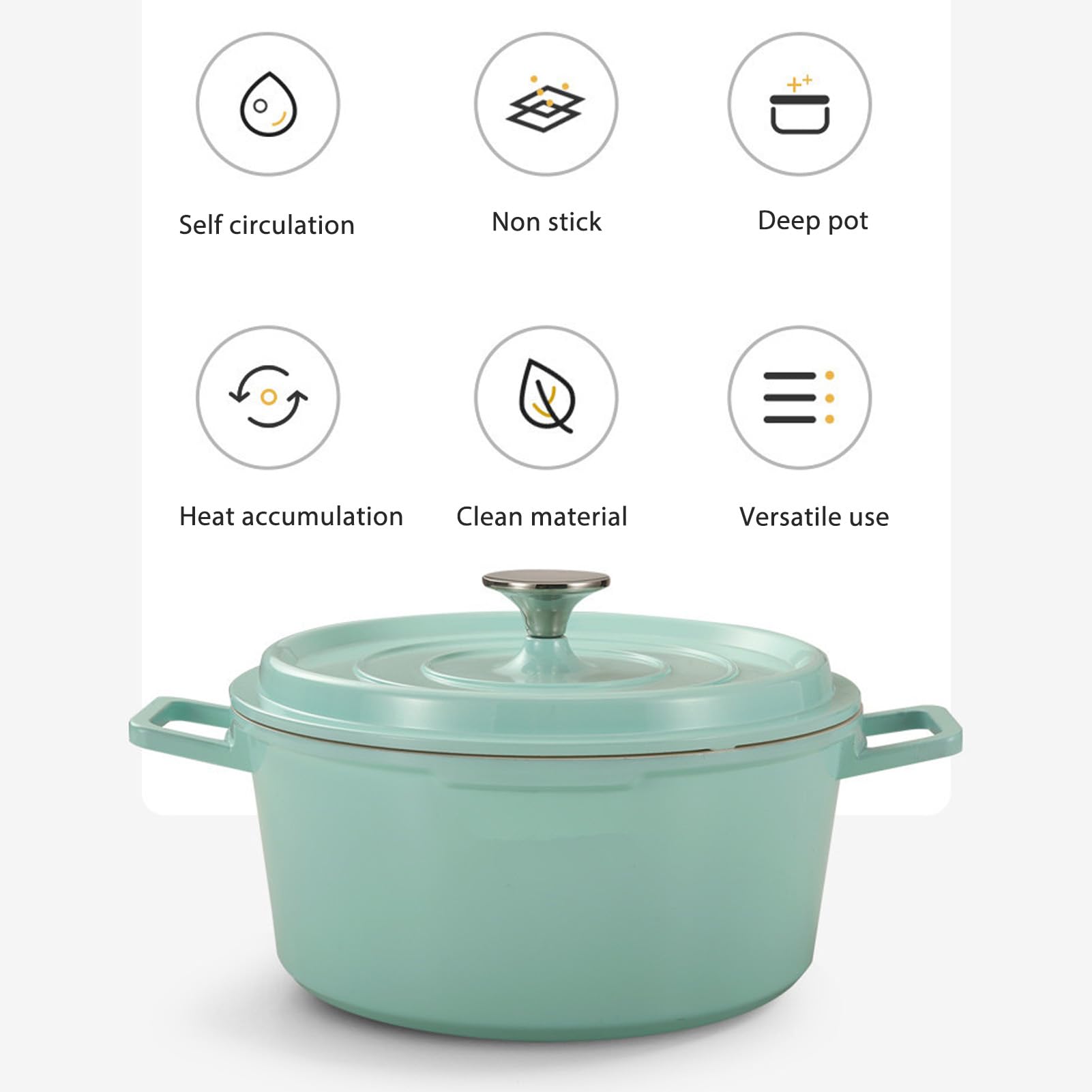 Olla Esmaltada con Tapa, Cacerola de Horno Holandés de Hierro Fundido Esmaltado de Gran Capacidad, Olla de Cerámica de Aleación de Aluminio con 2 Asas, Cacerola Versátil, (GREEN)