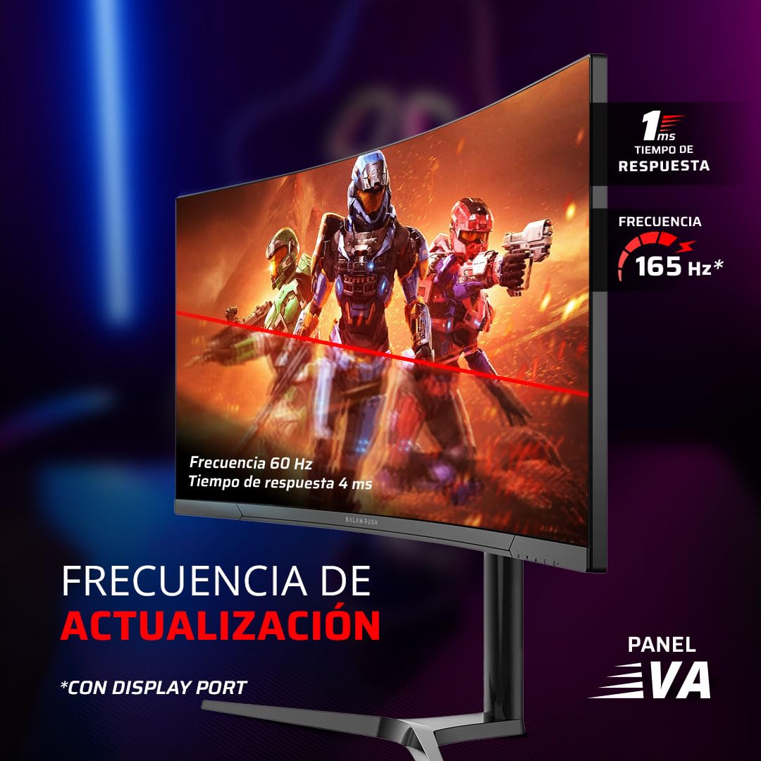 Balam Rush Monitor Gamer Curvo de 34" VA/Ultra Explorer MXT34P / 2K / 165 Hz / 1ms / Bocinas/Altura Ajustable/RGB/VESA 100 x 100, Negro