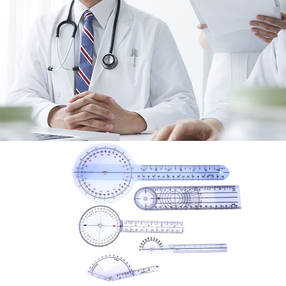 Goniómetro Juego de 5 Piezas 6/8/10 Pulgadas Regla Médica de Ángulo Transportador 360 Grados Herramienta de Medición Precisa para Fisioterapia y Ejercicios
