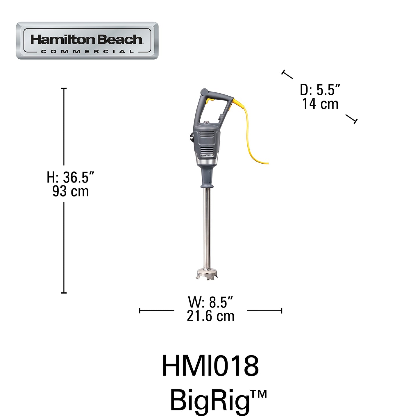 Hamilton Beach Commercial HMI018 Turbolicuador Big Rig con eje se 18 in / 457 mm, potente motor y selector de velocidades