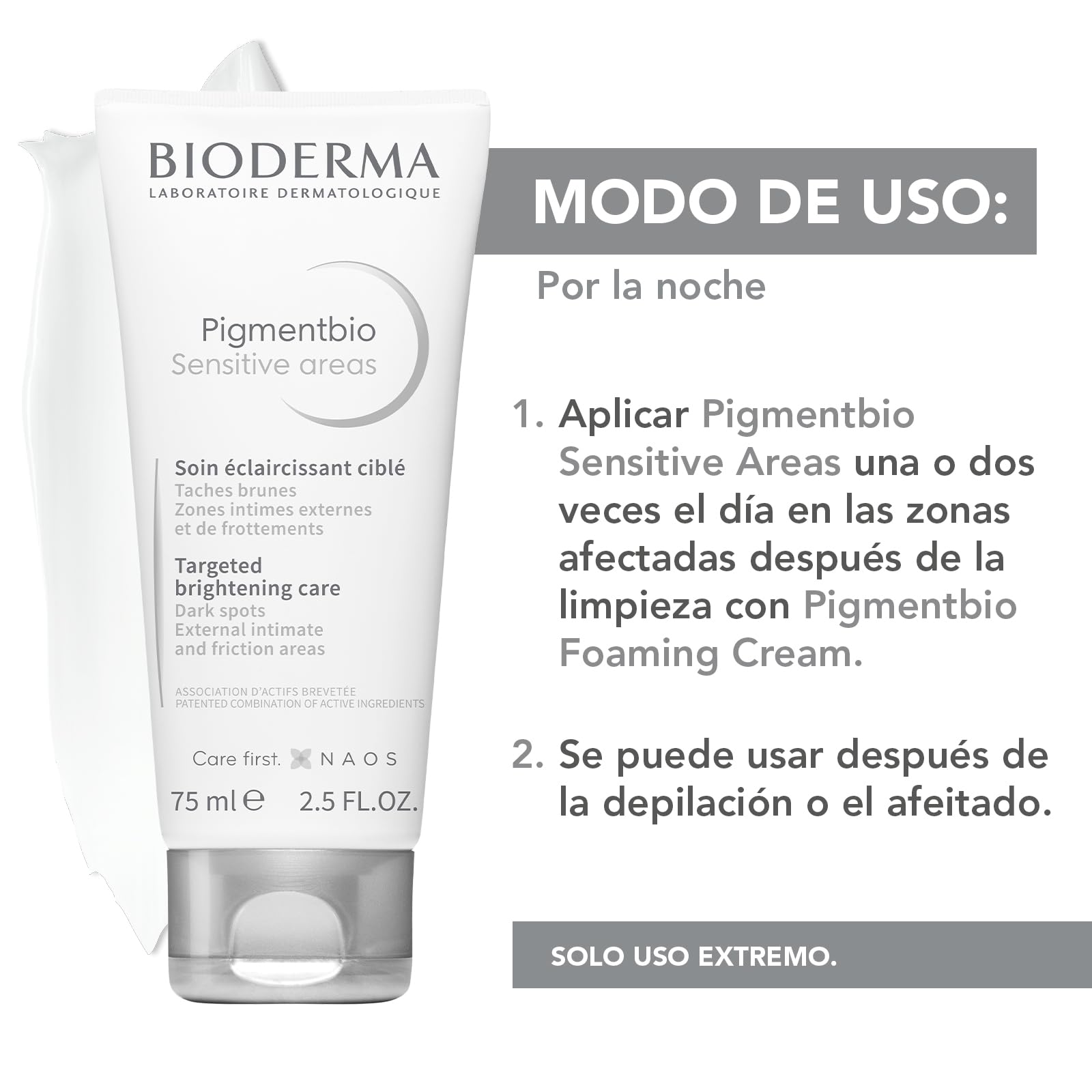 BIODERMA, Crema Despigmentante, Pigmentbio Sensitive Areas, Crema Hidratante para Cuerpo, Reduce Manchas Oscuras, 75ML