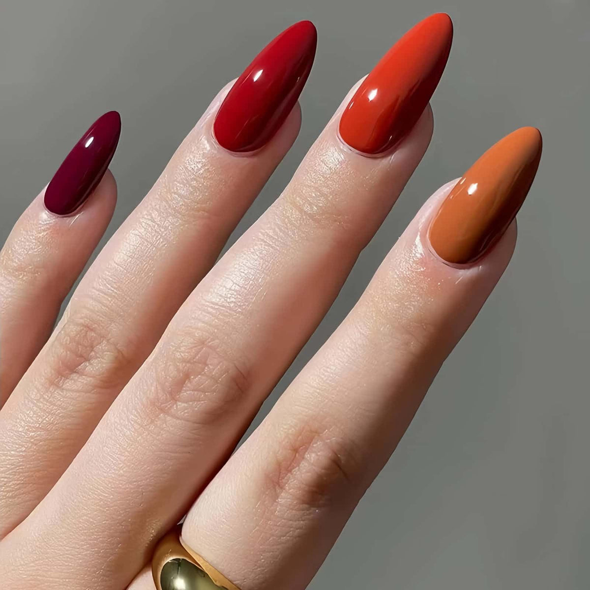 CLYHLTMZ 24 uñas postizas cortas color almendra vino tinto que cambian gradualmente, cobertura total, opacas, reutilizables, acrílicas, adhesivas, removibles, kit de 12 tamaños para mujeres y niñas.