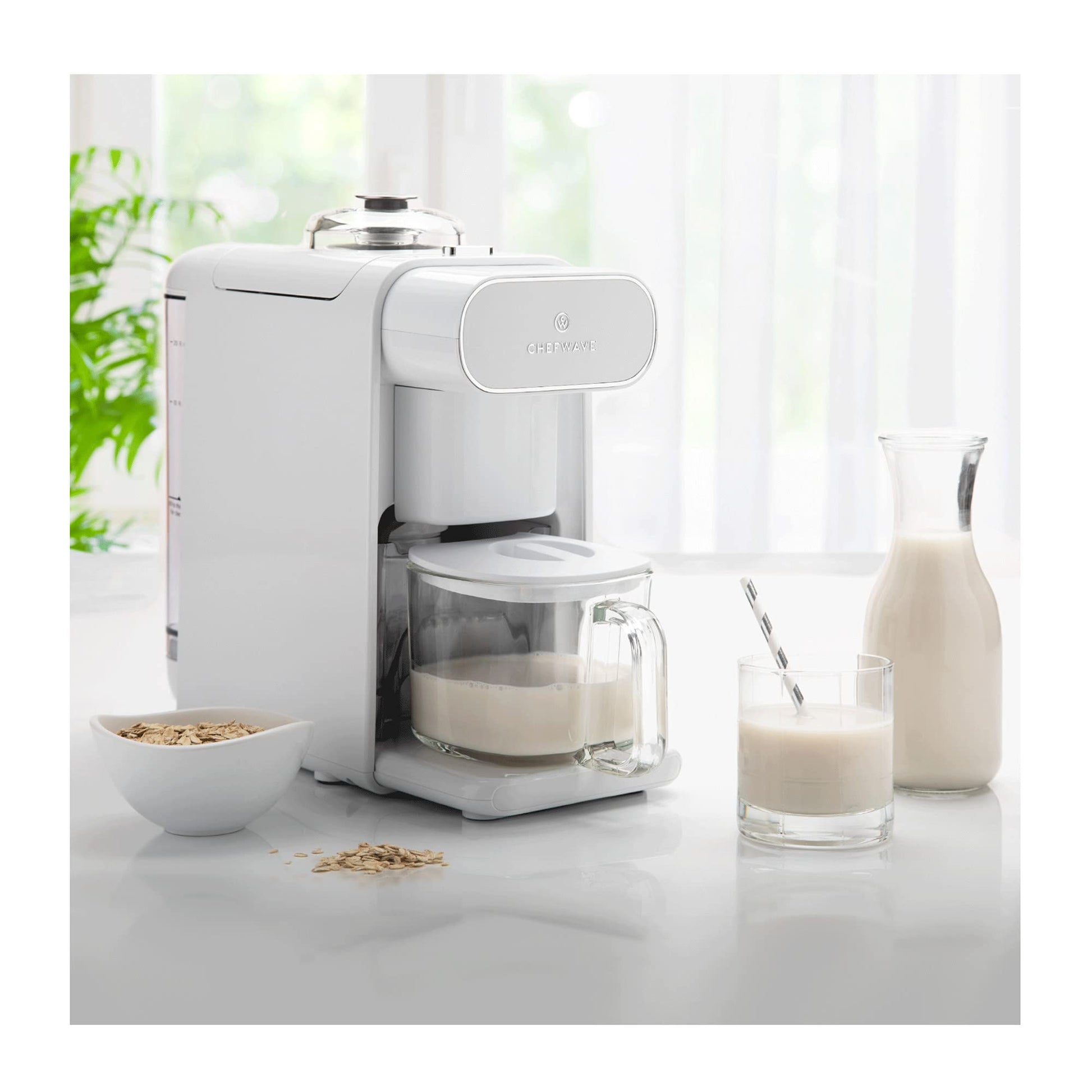 ChefWave Milkmade - Máquina para hacer leche de nuez vegana alternativa láctea, sin remojo, limpieza automática, inicio retardado, libro de recetas - Plateado/negro
