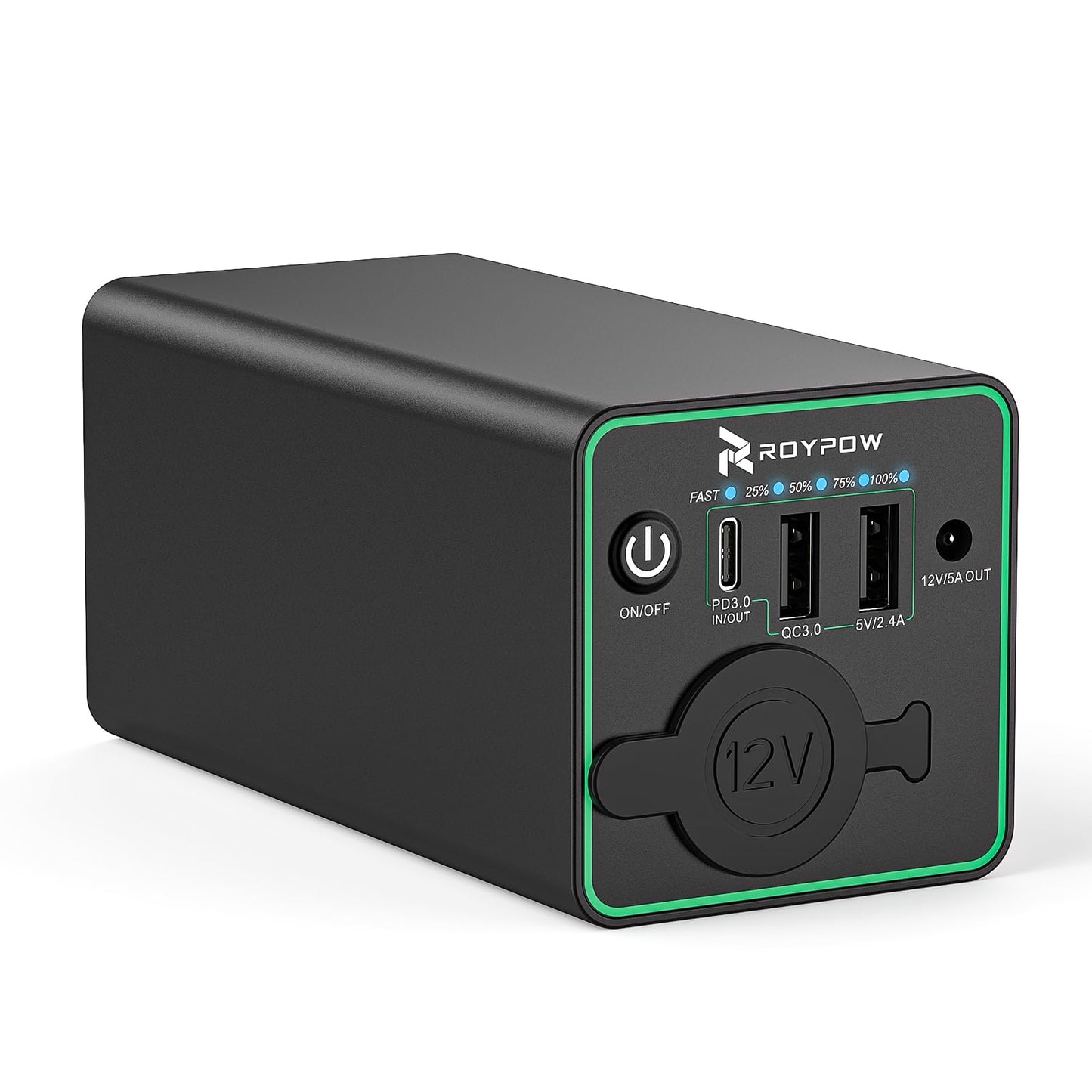 Banco de Energía RoyPow 30 W Negro con Enchufe de Encendedor de Cigarrillos y USB C para Portátil