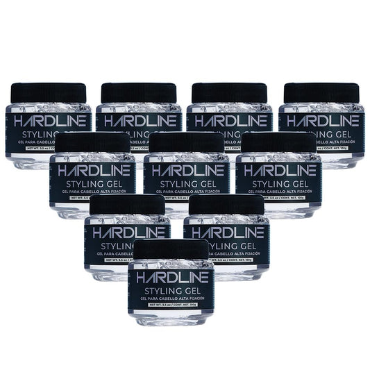Hardline | Gel para cabello alta fijación 100 gr. Con keratina. No deja residuos. Caja con 10 piezas.
