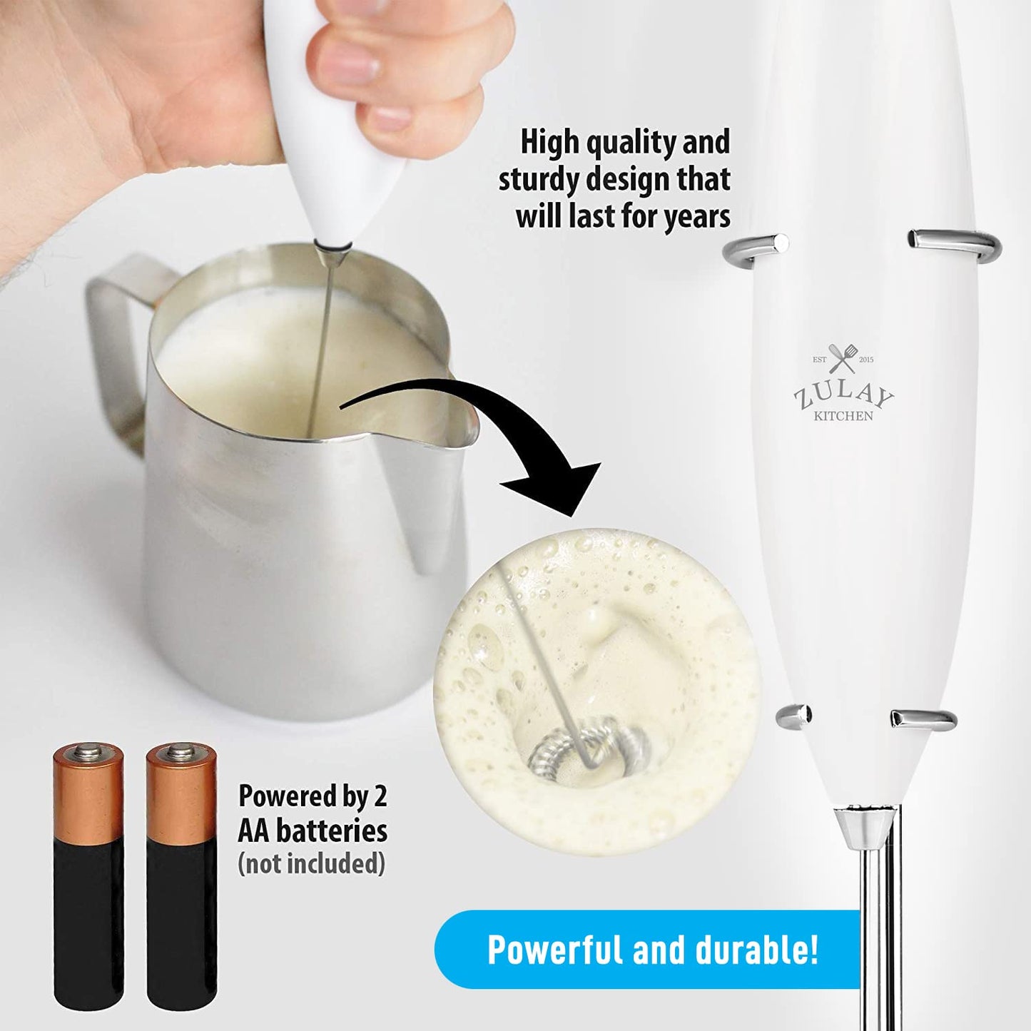 Juego de Espumador de Leche Zulay Blanco Completo para Café y Lattes