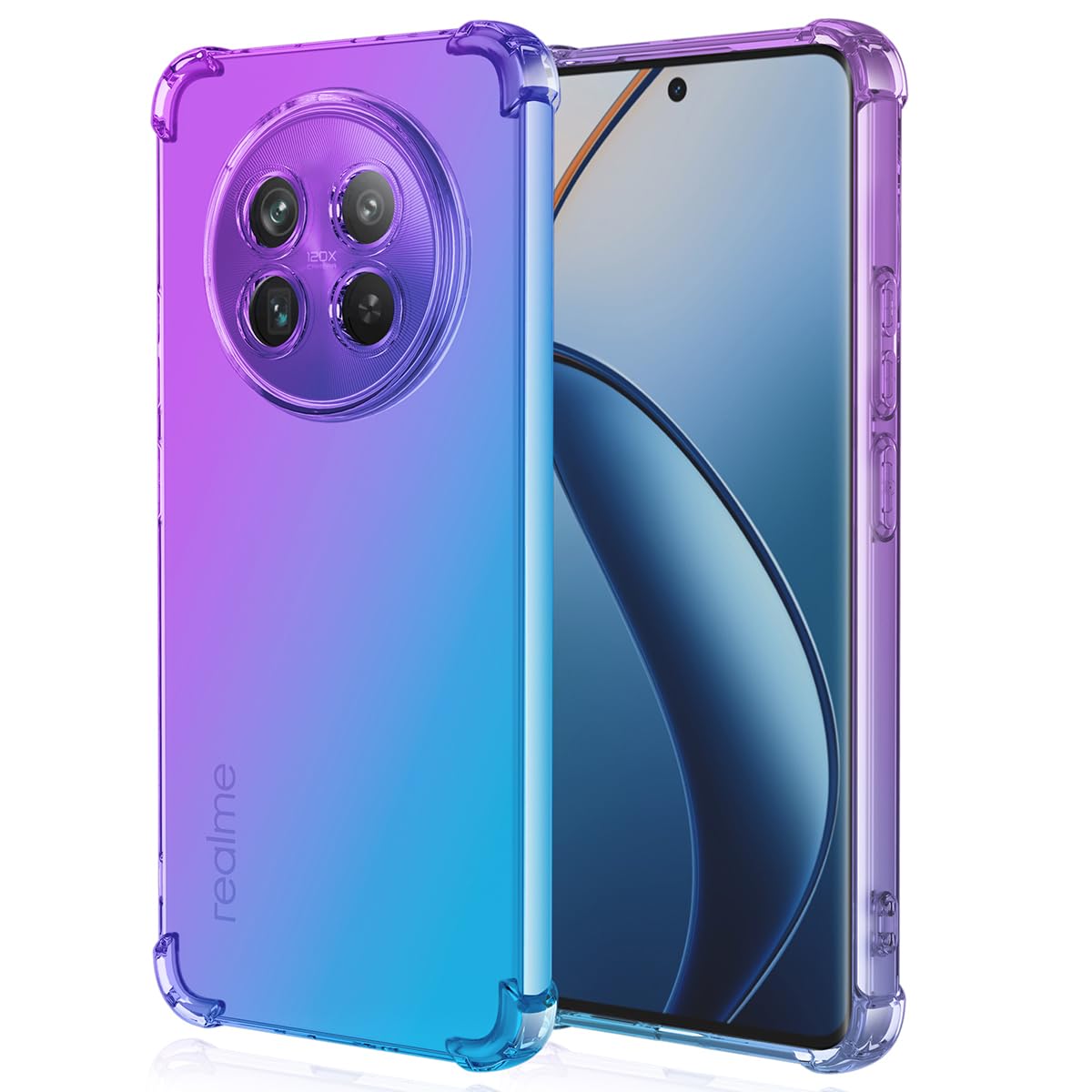 DABUNA Funda para Realme 12 5G Case Uso Rudo,Transparente Colores Degradados Protectora de Cámara Anticaída Carcasa Bumper(Púrpura Azul)