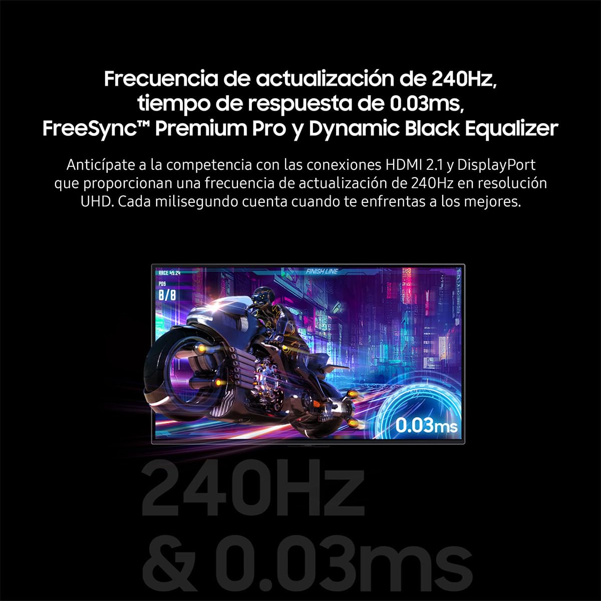 Samsung 32" Odyssey OLED Monitor G80SD 4K 240Hz, Resolución OLED en 4K, Negros más Profundos, Glare Free, Tiempo de Respuesta de 0,03ms (GtG), AMD FreeSync Premium Pro LS32DG800SLXZX