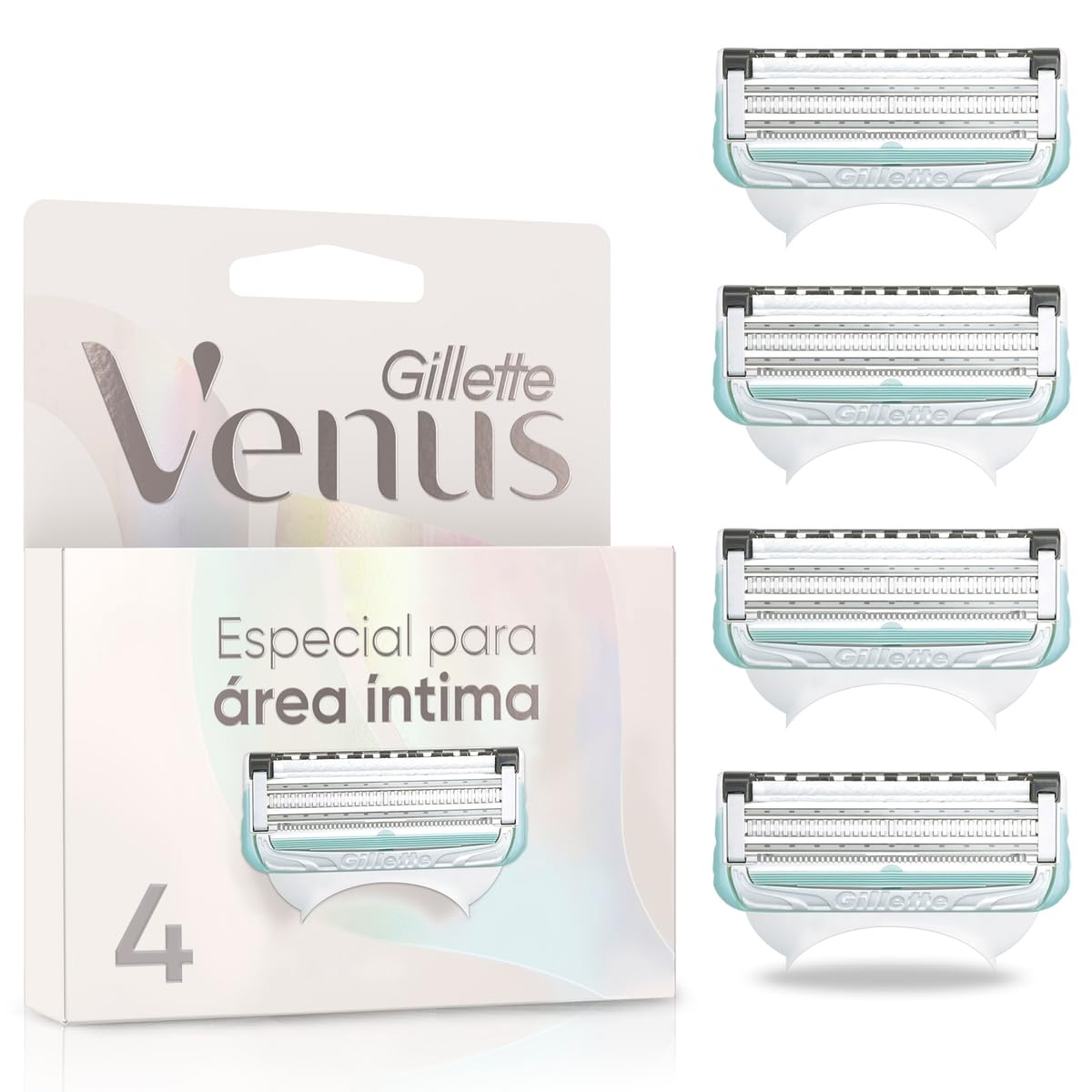 GILLETTE Venus para Área Íntima, Cartucho de Rastrillo para Mujer, 4 Repuestos para Rastrillo Venus, Barrera Anti Irritación, Depilación Zona Íntima