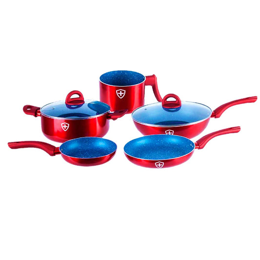 Bateria De Cocina 7pz Swiss Silver Triple Capa Antiadherente Ceramica Marmol SSBAT7A