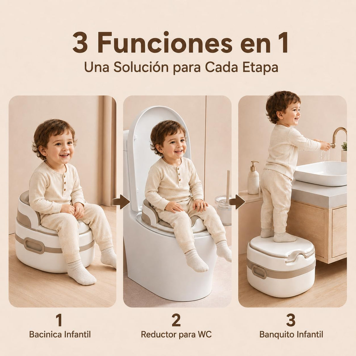 Bacinica 3 en 1 para Niños y Niñas, Bañito Entrenador Infantil con Asiento Reductor para WC y Banquito, Incluye Cepillo y 100 Bolsas Desechables, Antideslizante y Fácil de Limpiar, de 1 a 6 Años