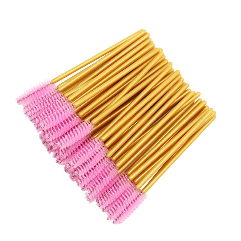 300 Pack Disposable Mascara Wands Bulk Eyelash Extension Brush Lash Wand Applicator, Gold/Pink