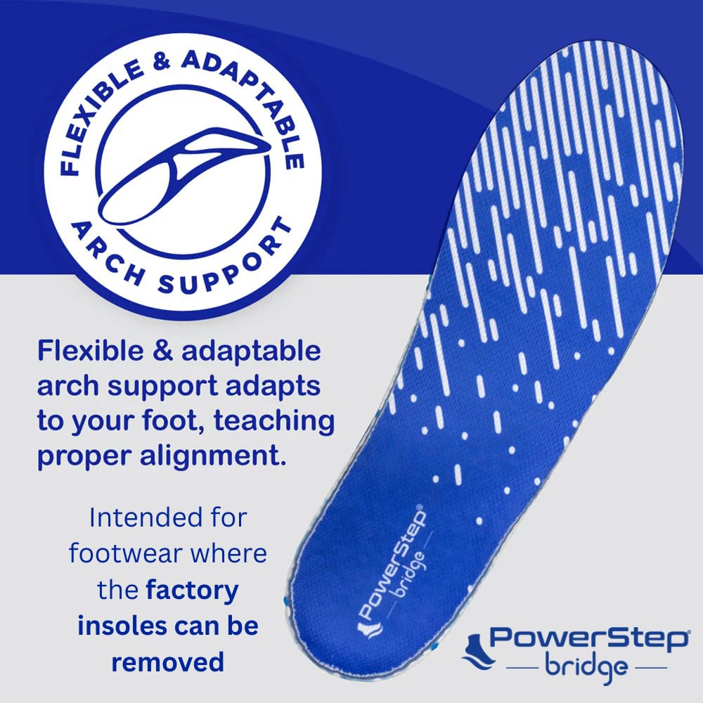 Plantillas PowerStep Azul Blanco con Soporte de Arco Adaptable para Alivio de Fascitis Plantar para Hombre y Mujer