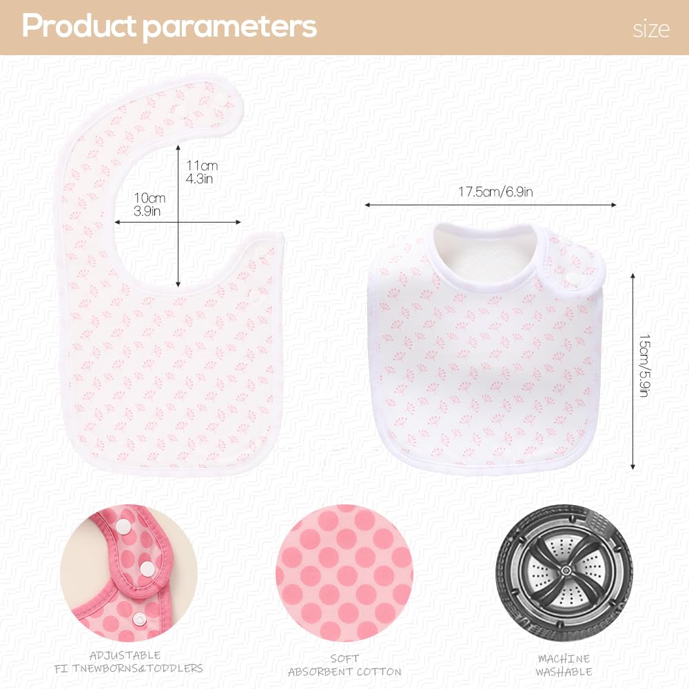 lazyrhino - Paquete de 8 baberos unisex ajustables con broches de presión ultra suaves y absorbentes para la dentición para niños y niñas (rosa-qt-8 piezas)