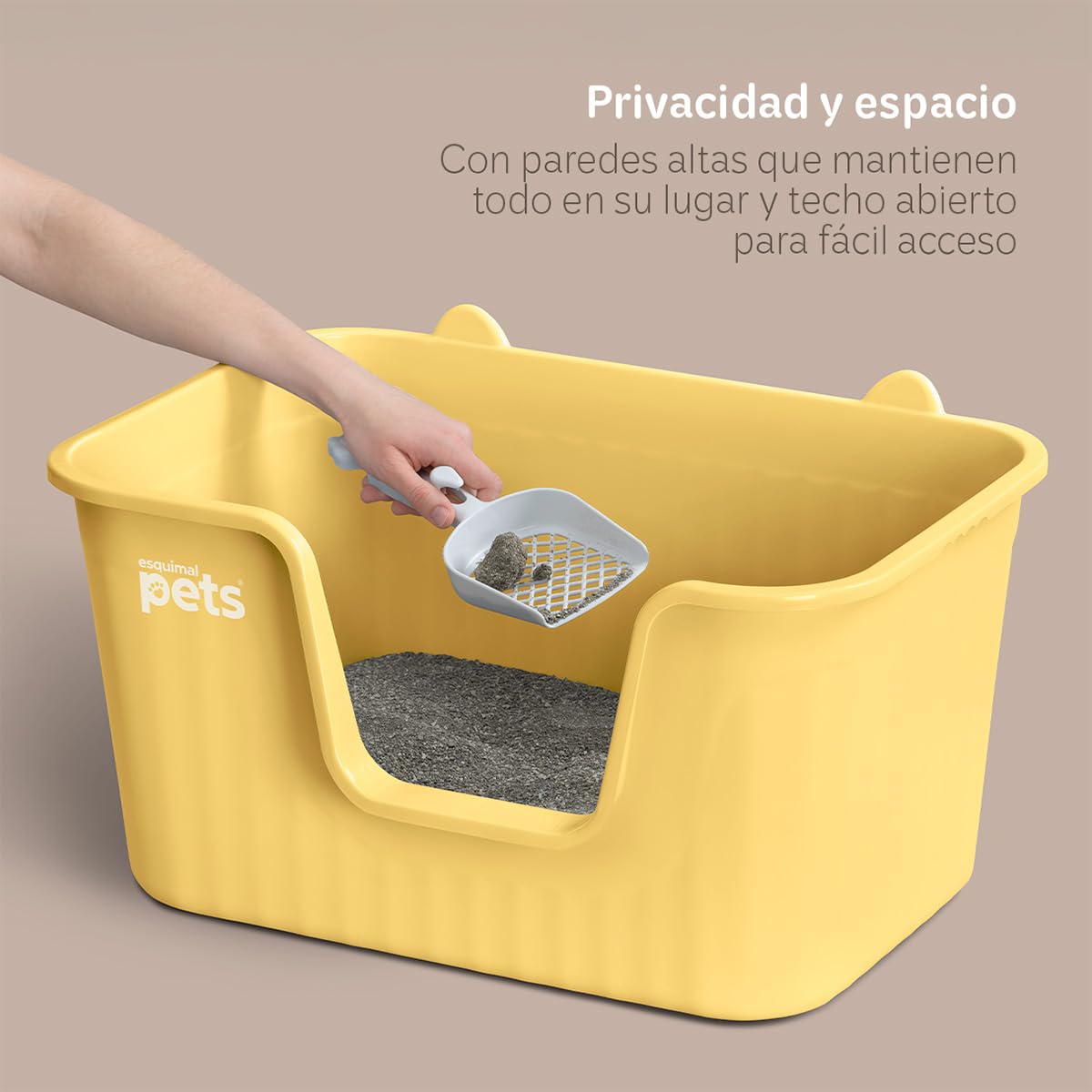 Arenero para Gato Esquimal Amarillo con Paredes Altas y Pala Grande