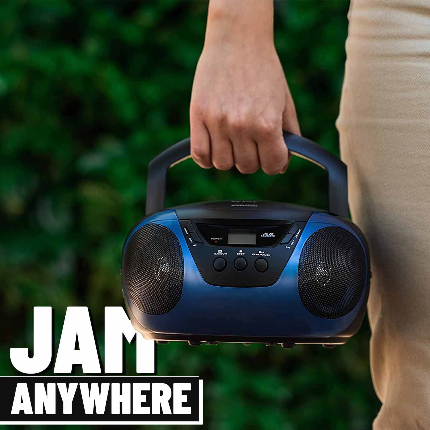 Reproductor de CD Portátil Tyler Azul con Radio AM/FM y Entrada Auxiliar