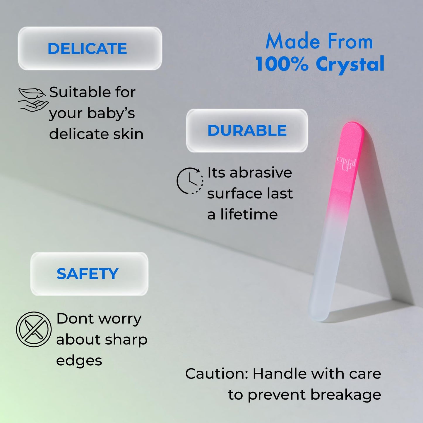CRISTAL UP BEAUTY TECHNIQUE Lima de uñas de cristal para bebé de 2 pulgadas, suave y segura para uñas delicadas, higiénica y duradera, perfecta para recién nacidos y bebés, ideal para cortar las uñas