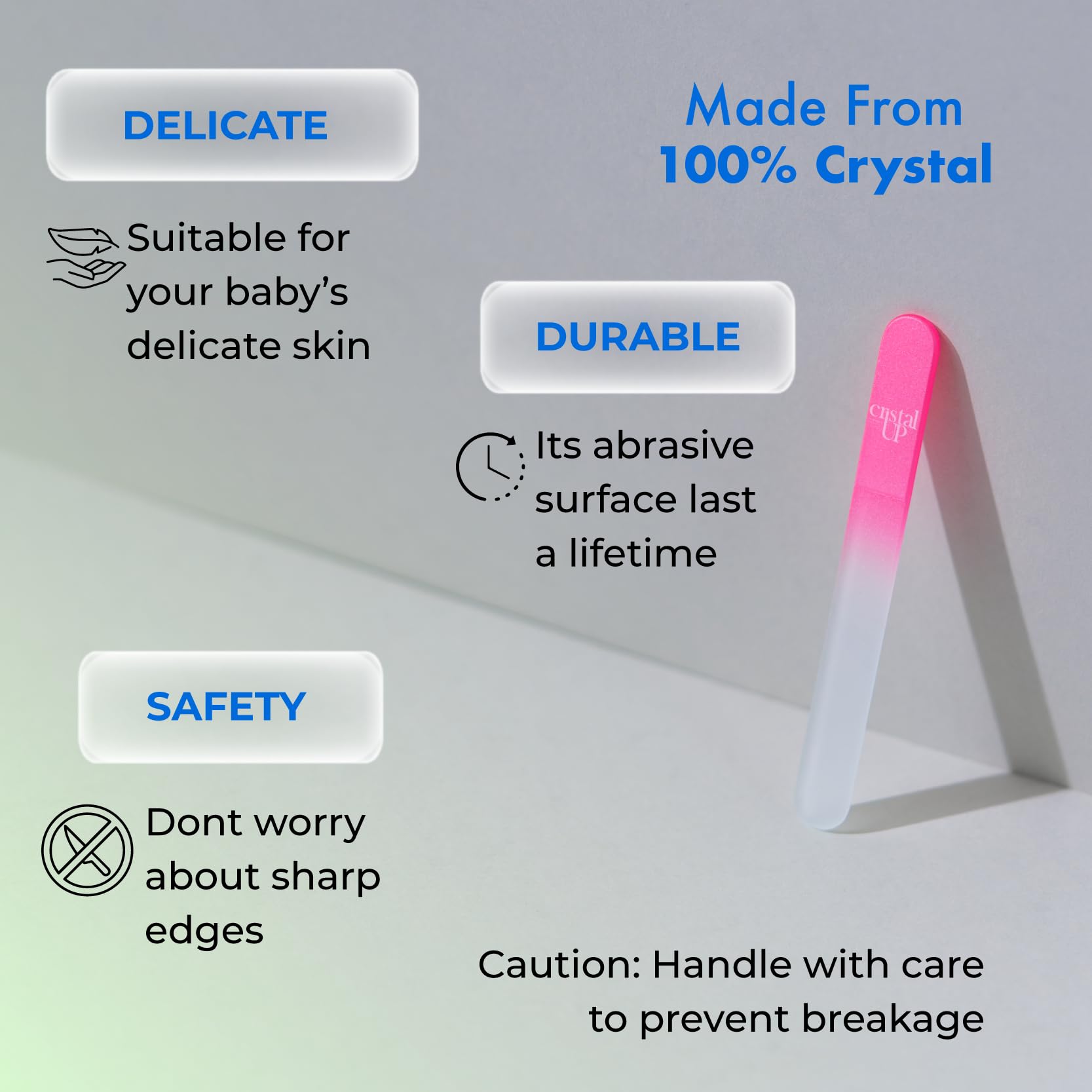 CRISTAL UP BEAUTY TECHNIQUE Lima de uñas de cristal para bebé de 2 pulgadas, suave y segura para uñas delicadas, higiénica y duradera, perfecta para recién nacidos y bebés, ideal para cortar las uñas