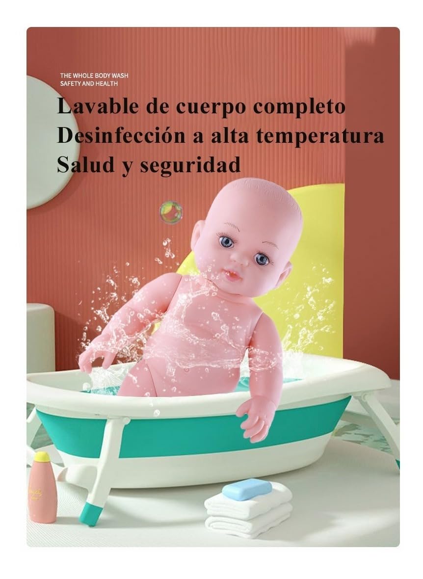 AUXTOO - Reborn Doll Muñeca De Silicona para Baño, Contiene Ropa Y Chupetes, Regalos del Día del Niño para Regalos De Cumpleaños (Abrigo Rosa)