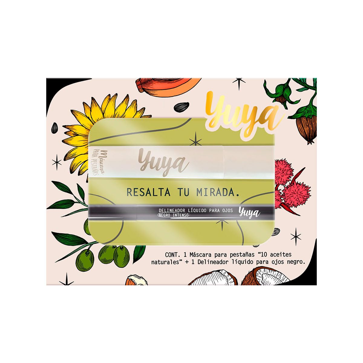 Set Máscara de pestañas 10 Aceites Naturales Negra + Delineador líquido para ojos tipo plumón