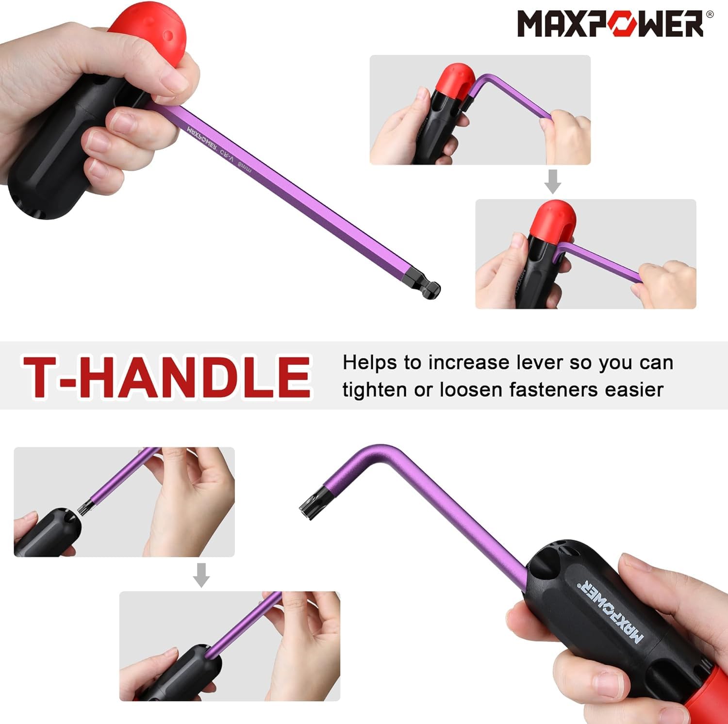 Juego de Llaves Allen MAXPOWER Negro con 27 Piezas SAE, Métricas y Torx de Brazo Extralargo con Mango en T