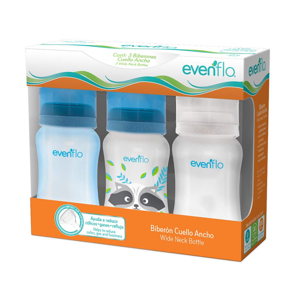 Biberón Evenflo Azul Anticólicos Cuello Ancho Niño 9oz/270ml 3 Piezas Flujo Medio