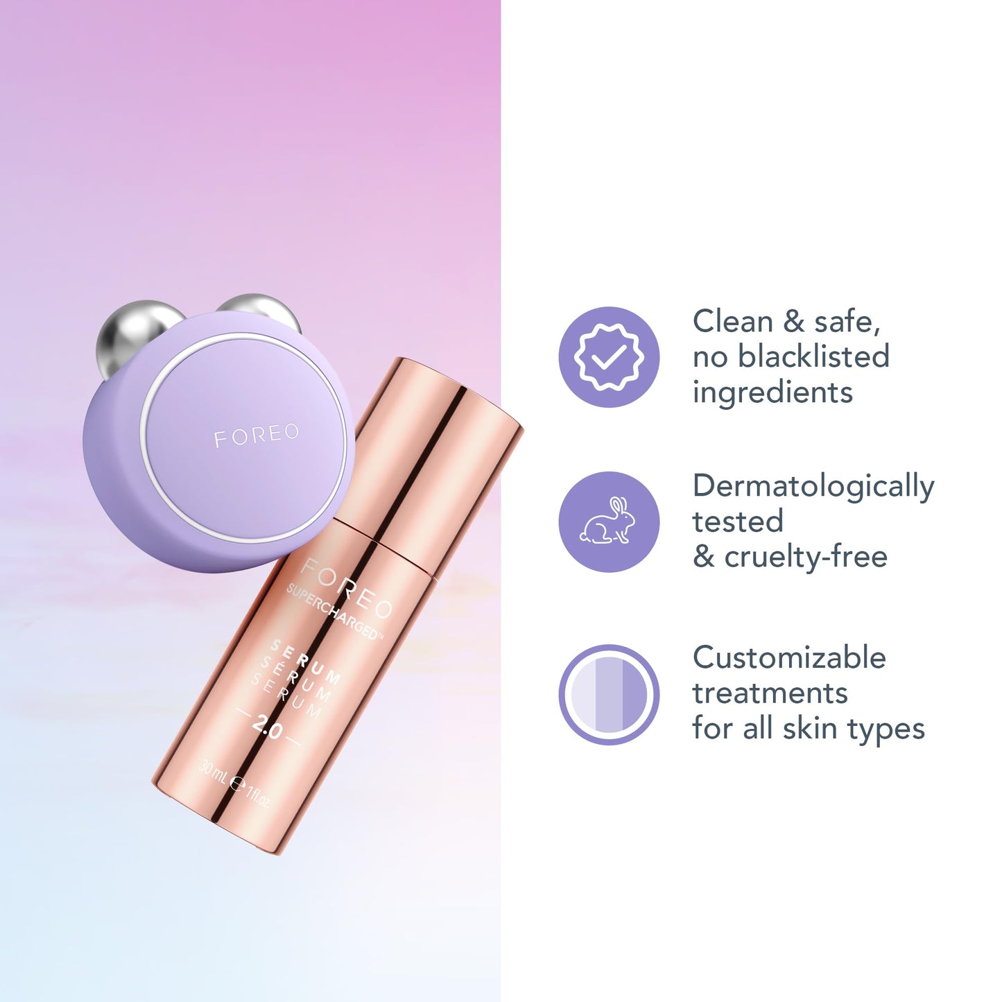 FOREO BEAR mini + Serum Sérum Serum 30 ml - Dispositivo de microcorriente facial - Masajeador facial - Dispositivo de cuidado facial - Regalos para mujer - Set de regalo - Lavanda