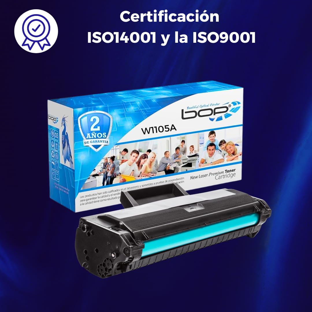 BOP Toner 105A GENERICO con Chip - Cartucho Negro W1105A / 105 - Compatible con Laserjet 107A / 107W / MFP135A / MFP135W / 137FNW - Rendimiento 1000 Páginas.