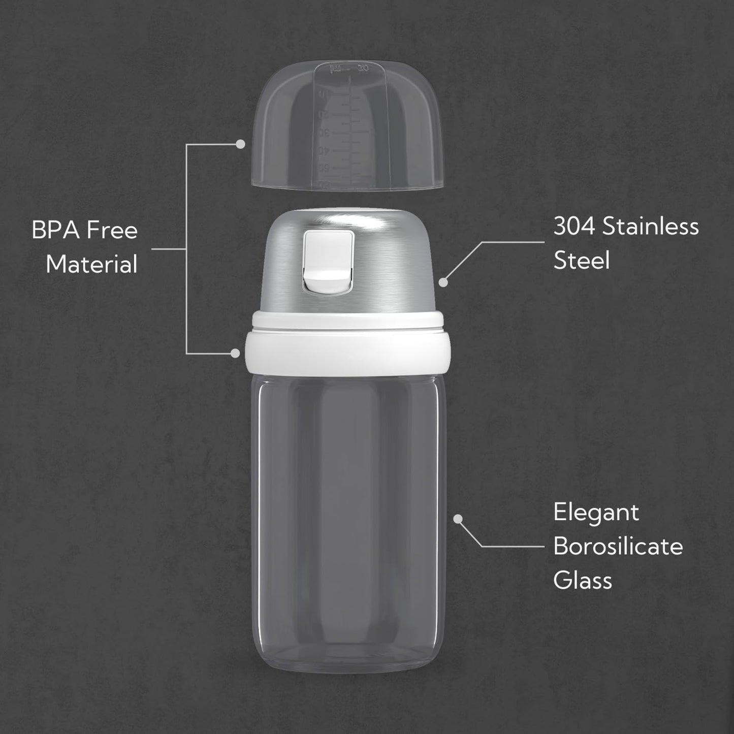 KTCHENDAO - Salero y pimienta de cristal 2 en 1 con boquilla lateral, tapa integrada para ralentizar la humedad con marcas de medición, elegante dispensador de sal de vidrio borosilicato para cocina,