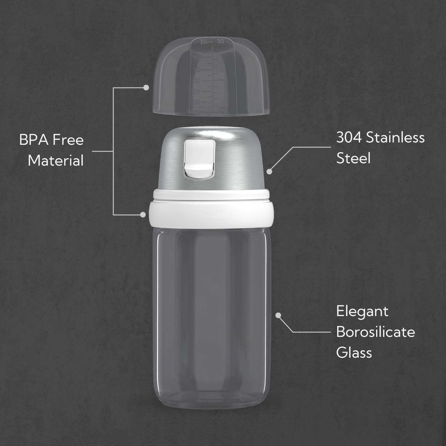 KTCHENDAO - Salero y pimienta de cristal 2 en 1 con boquilla lateral, tapa integrada para ralentizar la humedad con marcas de medición, elegante dispensador de sal de vidrio borosilicato para cocina,