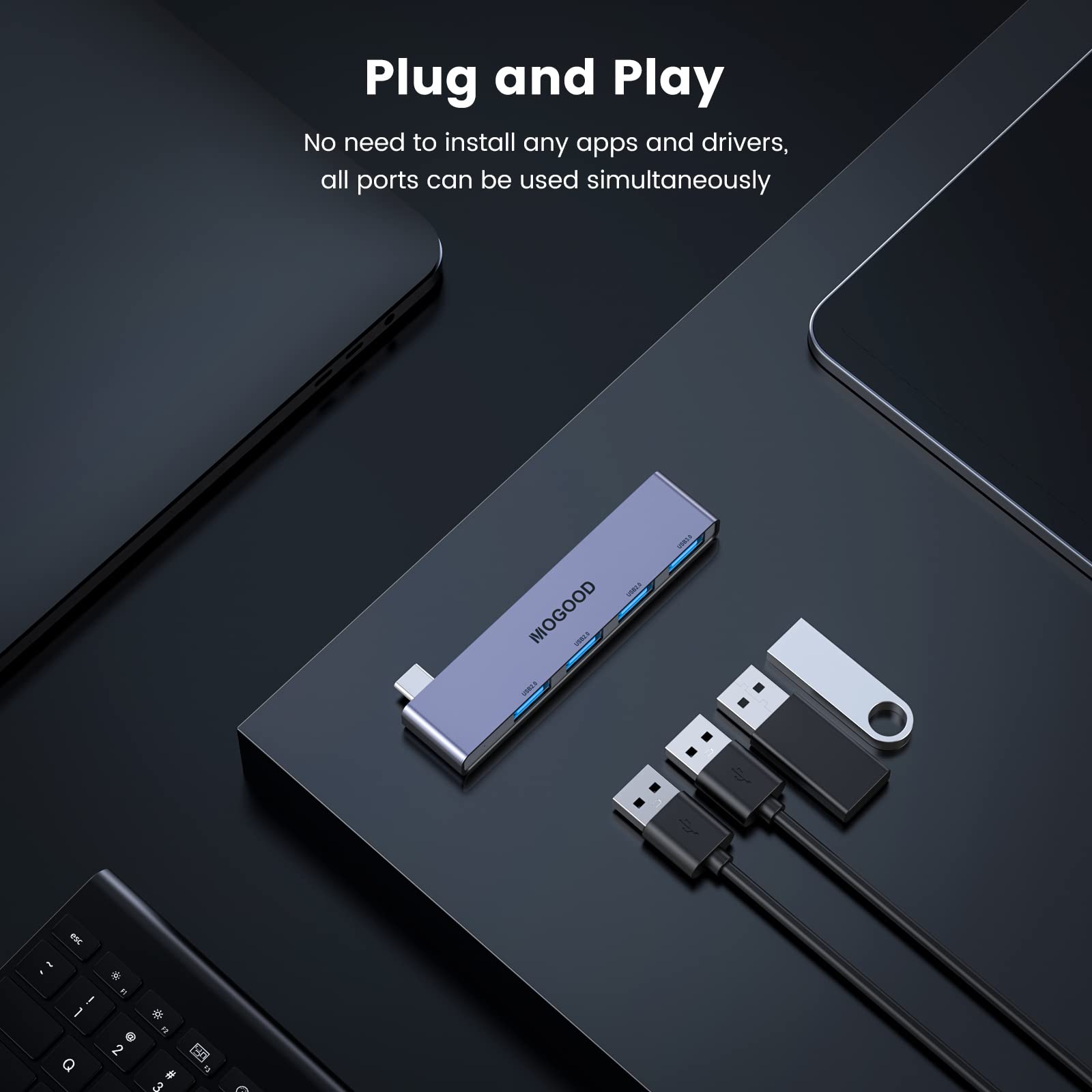 Adaptador USB C MOGOOD multipuerto 4 puertos para MacBook Pro/Air y Surface Pro