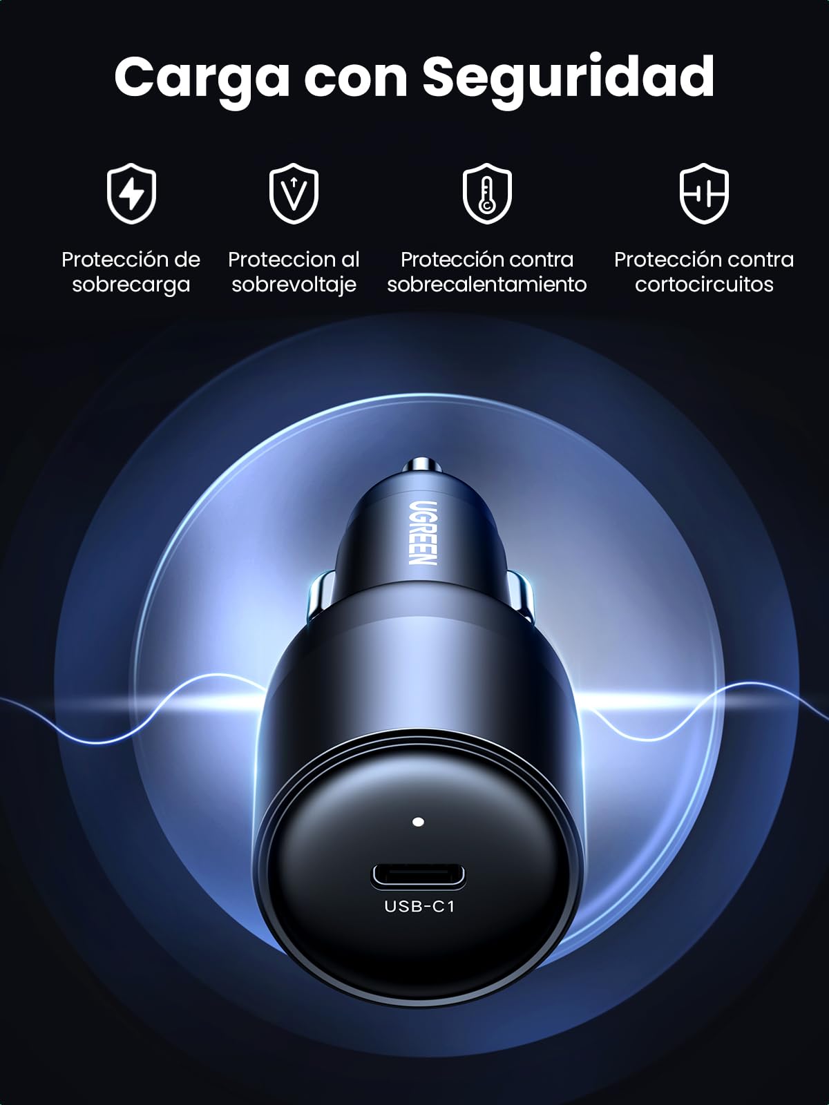 UGREEN GAN 150W Cargador de Coche USB C PD3.1 140W, Distribuidor de Encendedor 4 Puertos 3C1A, Adaptador de Auto Compatible con MacBook Pro/Air, iPhone 16/15/14 Pro MAX, iPad Pro, Galaxy S25 S24