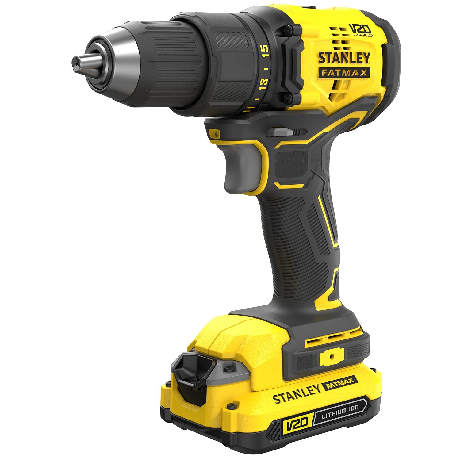 STANLEY Taladro Atornillador Inalámbrico 1/2" (13mm), 20V, Incluye 2 Baterías, Cargador y Caja para Herramientas, SBD710C2K
