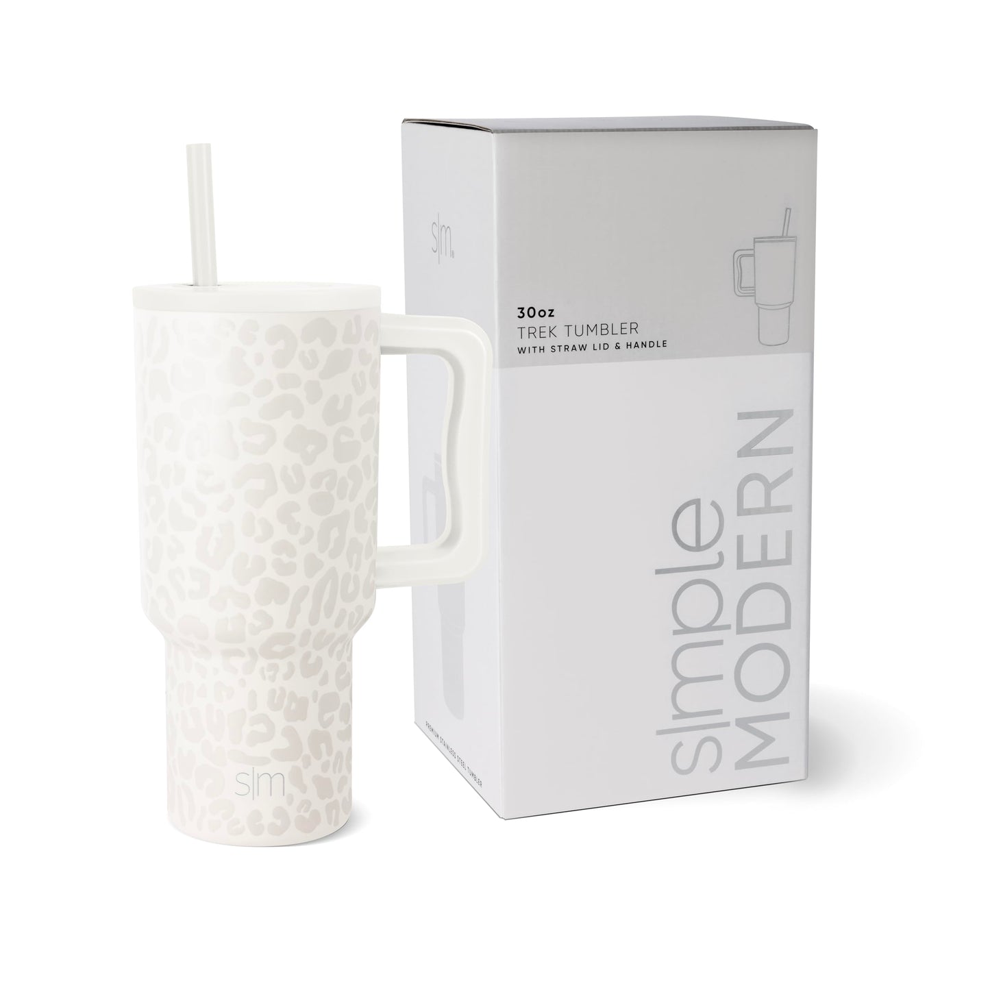 Vaso Térmico Simple Modern Cream Leopard con Asa y Pajita