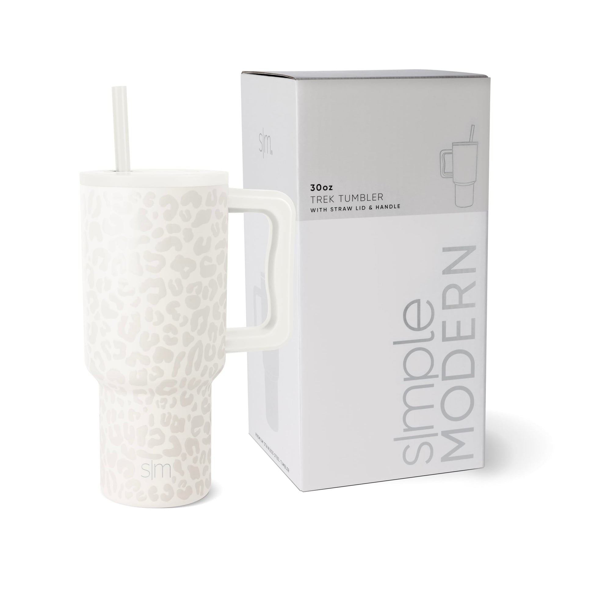 Vaso Térmico Simple Modern Cream Leopard con Asa y Pajita