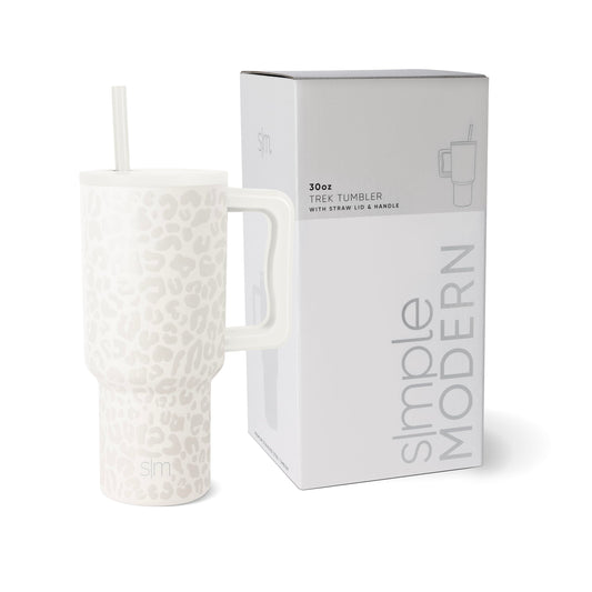Vaso Térmico Simple Modern Cream Leopard con Asa y Pajita