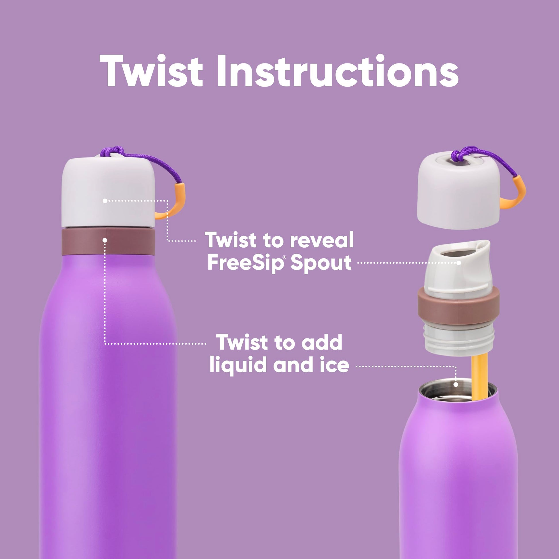 Botella de Agua Owala FreeSip Morada con Popote de Acero Inoxidable para Deportes y Viajes