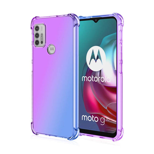 DABUNA Funda para Moto G10 y G30 y G10 Power y G20 Case Uso Rudo,Transparente Colores Degradados Protectora de Cámara Anticaída Carcasa Bumper(Púrpura Azul)