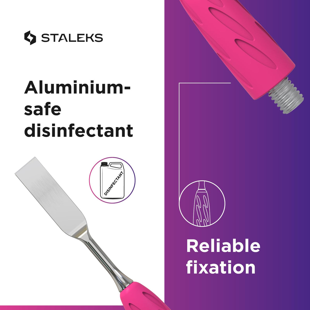 Staleks Combo Uniq 18: Empujador Plano Recto Para Mango Modular, Ideal Para La Zona De Los Senos Paranasales Y El Cuidado De Cutículas.