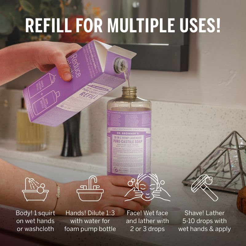Dr. Bronner's Lavanda - Recambio de Jabón de Castilla Puro, 946 ml