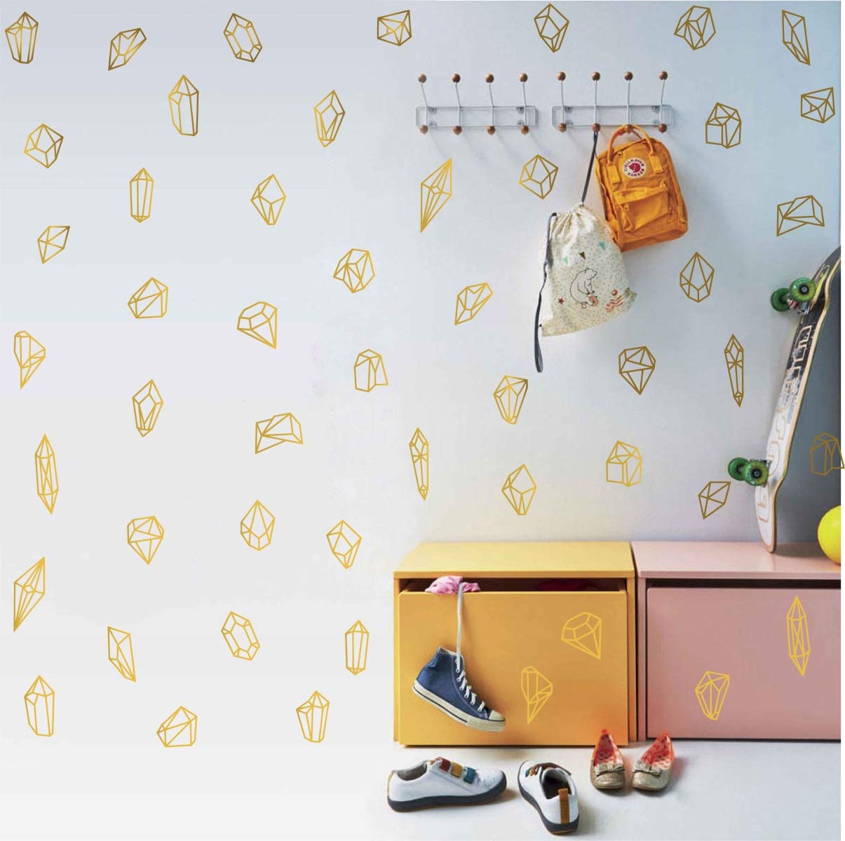 50 calcomanías de pared con formas geométricas y gemas, decoración del hogar, calcomanías de vinilo para habitación de niños D999 (dorado)