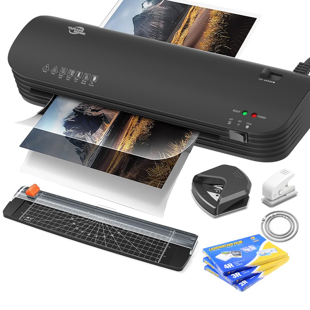 Laminadora Enmicadora Térmica+Cortador de Papel+300 Hojas Laminadoras,6 en 1 Laminador Térmico Personal con Recortadora de Papel y Redondeadora de Esquinas para Casa y Oficina